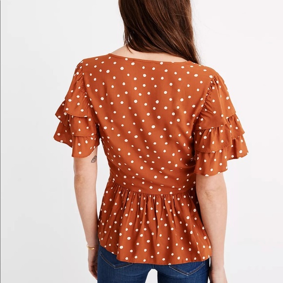 Madewell Tiered-Sleeve Peplum Top in Inkspot Dot - Picture 2 of 8